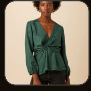 Amour Vert Deep Teal Clemence Cupro Viscose Jacquard Blouse - Darkest Spruce, M